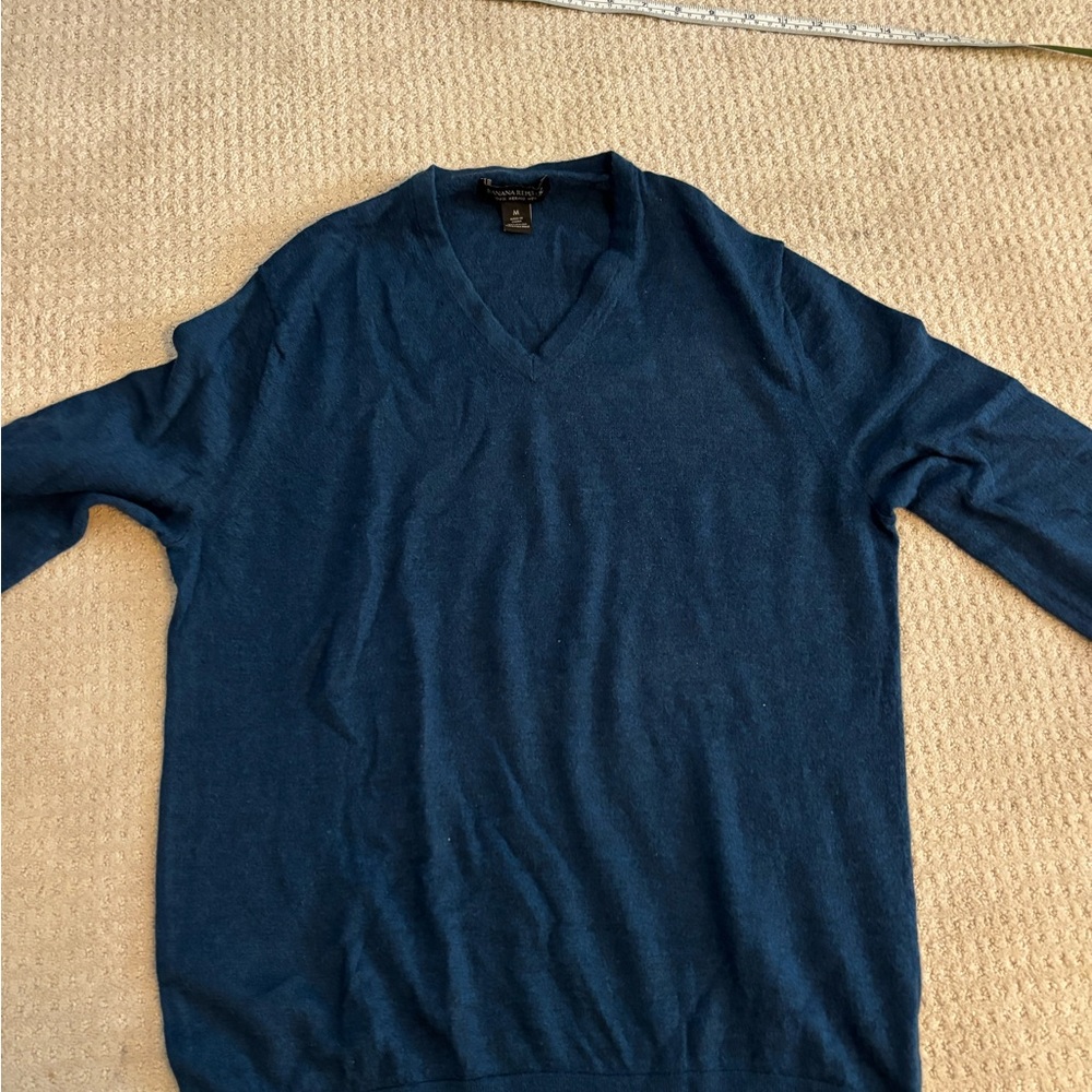 Banana Republic Deep Blue V-Neck Merino Wool Sweater